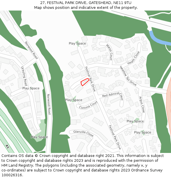 27, FESTIVAL PARK DRIVE, GATESHEAD, NE11 9TU: Location map and indicative extent of plot