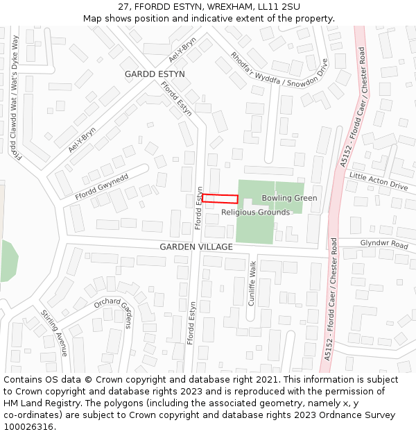 27, FFORDD ESTYN, WREXHAM, LL11 2SU: Location map and indicative extent of plot