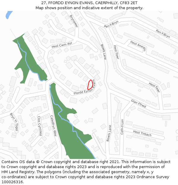 27, FFORDD EYNON EVANS, CAERPHILLY, CF83 2ET: Location map and indicative extent of plot