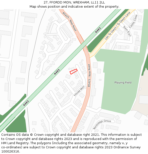 27, FFORDD MON, WREXHAM, LL11 2LL: Location map and indicative extent of plot