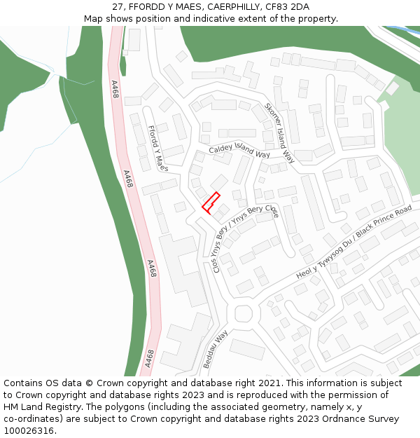 27, FFORDD Y MAES, CAERPHILLY, CF83 2DA: Location map and indicative extent of plot