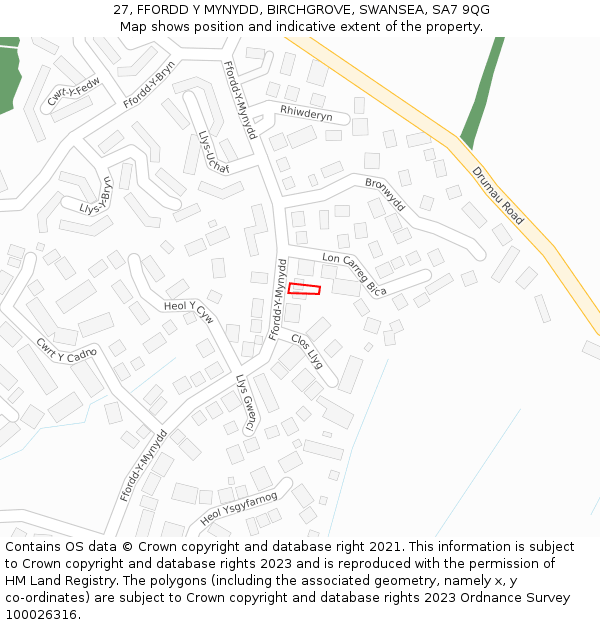 27, FFORDD Y MYNYDD, BIRCHGROVE, SWANSEA, SA7 9QG: Location map and indicative extent of plot