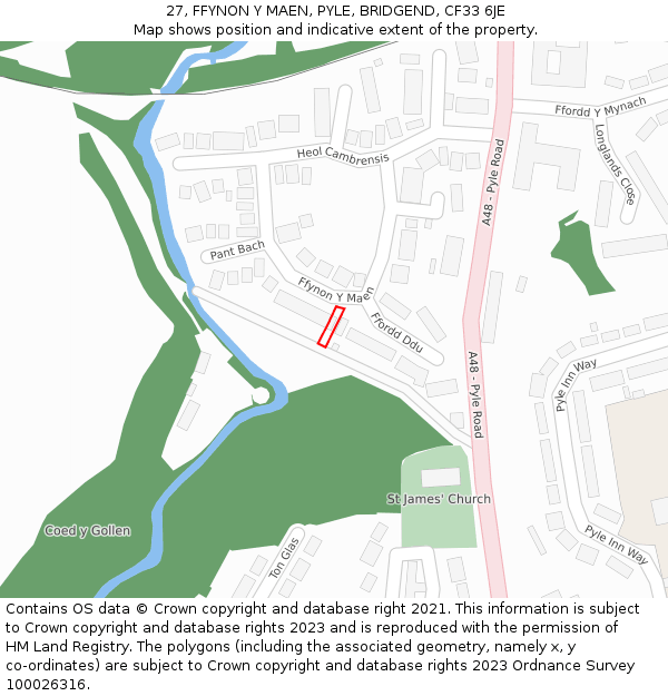 27, FFYNON Y MAEN, PYLE, BRIDGEND, CF33 6JE: Location map and indicative extent of plot