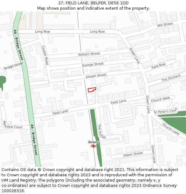 27, FIELD LANE, BELPER, DE56 1DD: Location map and indicative extent of plot