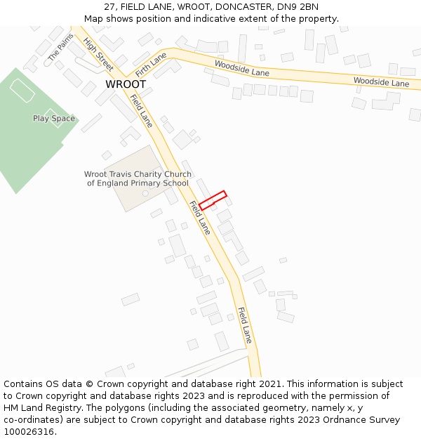 27, FIELD LANE, WROOT, DONCASTER, DN9 2BN: Location map and indicative extent of plot