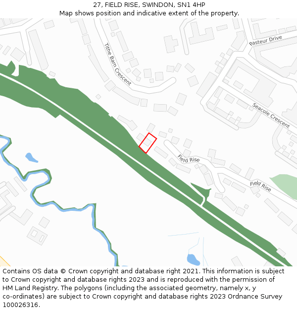 27, FIELD RISE, SWINDON, SN1 4HP: Location map and indicative extent of plot