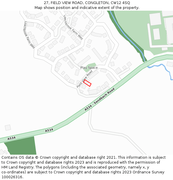 27, FIELD VIEW ROAD, CONGLETON, CW12 4SQ: Location map and indicative extent of plot