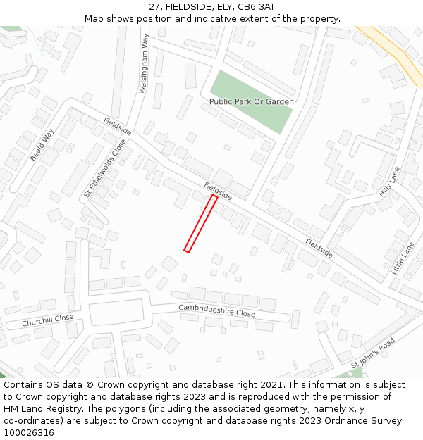 27, FIELDSIDE, ELY, CB6 3AT: Location map and indicative extent of plot