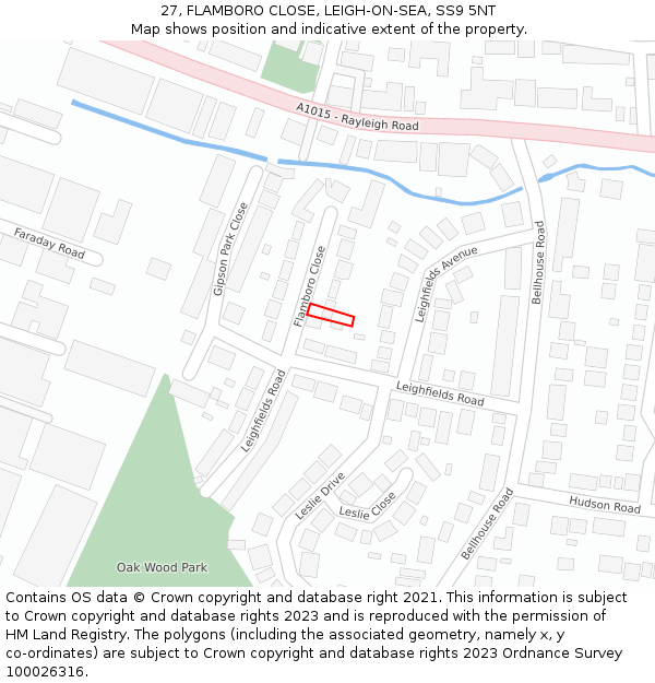 27, FLAMBORO CLOSE, LEIGH-ON-SEA, SS9 5NT: Location map and indicative extent of plot