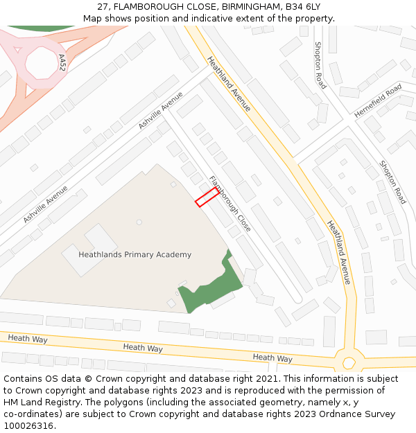 27, FLAMBOROUGH CLOSE, BIRMINGHAM, B34 6LY: Location map and indicative extent of plot