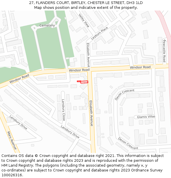 27, FLANDERS COURT, BIRTLEY, CHESTER LE STREET, DH3 1LD: Location map and indicative extent of plot