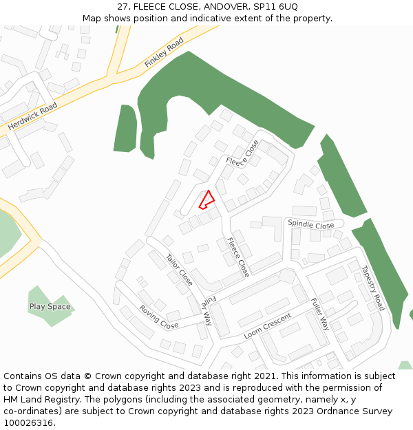 27, FLEECE CLOSE, ANDOVER, SP11 6UQ: Location map and indicative extent of plot