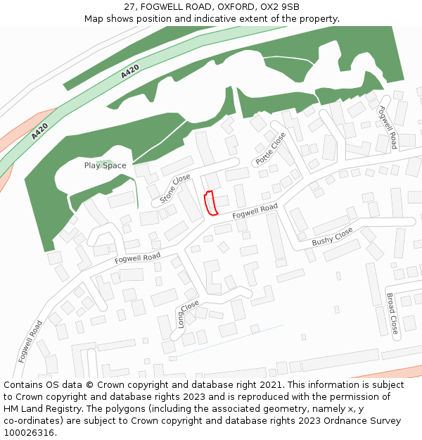 27, FOGWELL ROAD, OXFORD, OX2 9SB: Location map and indicative extent of plot