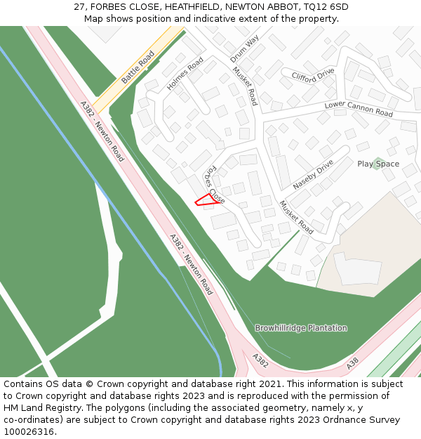 27, FORBES CLOSE, HEATHFIELD, NEWTON ABBOT, TQ12 6SD: Location map and indicative extent of plot