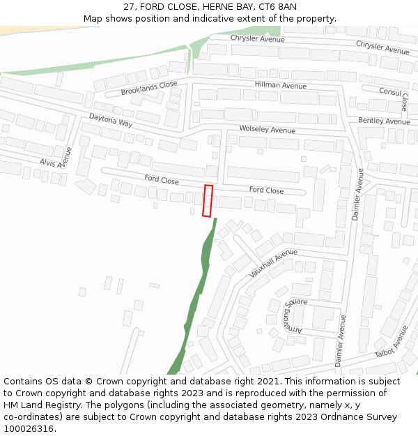 27, FORD CLOSE, HERNE BAY, CT6 8AN: Location map and indicative extent of plot