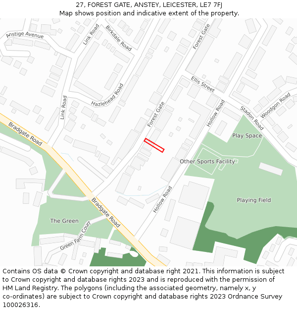 27, FOREST GATE, ANSTEY, LEICESTER, LE7 7FJ: Location map and indicative extent of plot