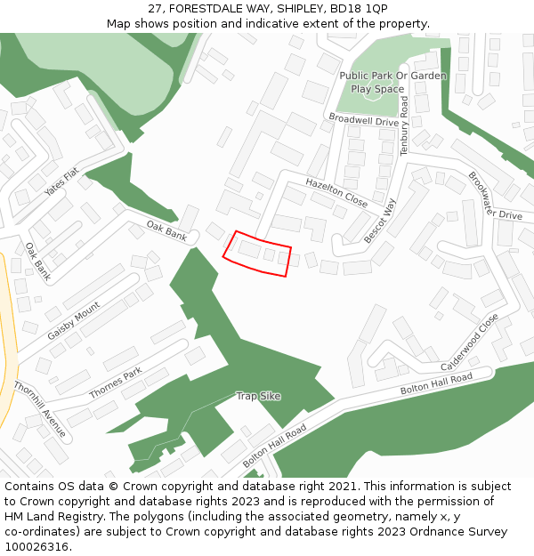 27, FORESTDALE WAY, SHIPLEY, BD18 1QP: Location map and indicative extent of plot