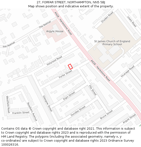 27, FORFAR STREET, NORTHAMPTON, NN5 5BJ: Location map and indicative extent of plot