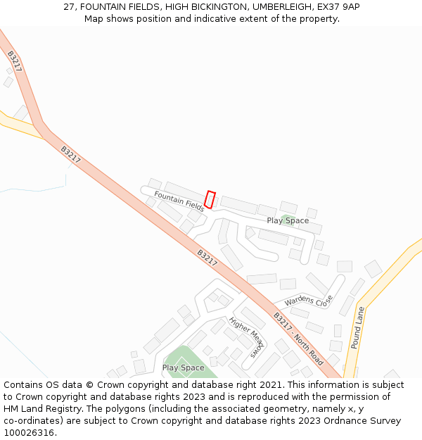 27, FOUNTAIN FIELDS, HIGH BICKINGTON, UMBERLEIGH, EX37 9AP: Location map and indicative extent of plot