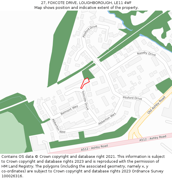 27, FOXCOTE DRIVE, LOUGHBOROUGH, LE11 4WF: Location map and indicative extent of plot