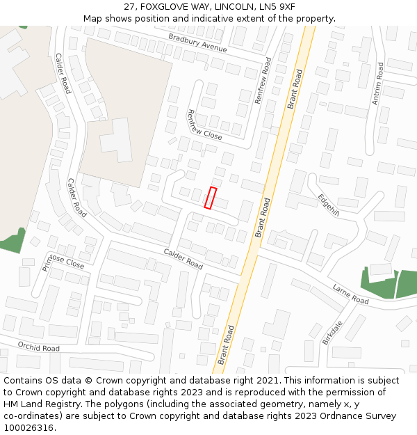 27, FOXGLOVE WAY, LINCOLN, LN5 9XF: Location map and indicative extent of plot