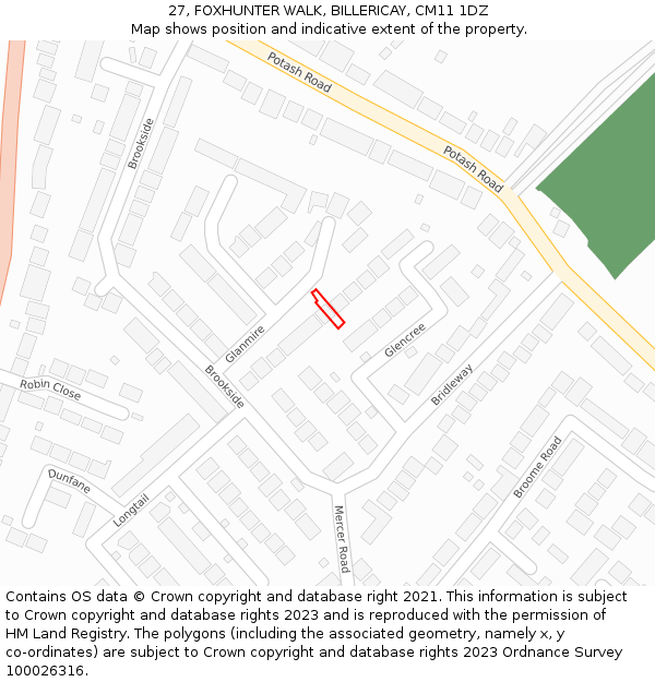 27, FOXHUNTER WALK, BILLERICAY, CM11 1DZ: Location map and indicative extent of plot