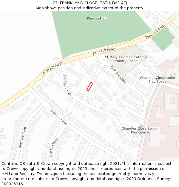 27, FRANKLAND CLOSE, BATH, BA1 4EJ: Location map and indicative extent of plot