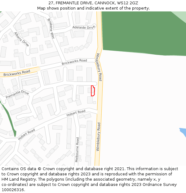 27, FREMANTLE DRIVE, CANNOCK, WS12 2GZ: Location map and indicative extent of plot