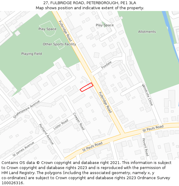 27, FULBRIDGE ROAD, PETERBOROUGH, PE1 3LA: Location map and indicative extent of plot