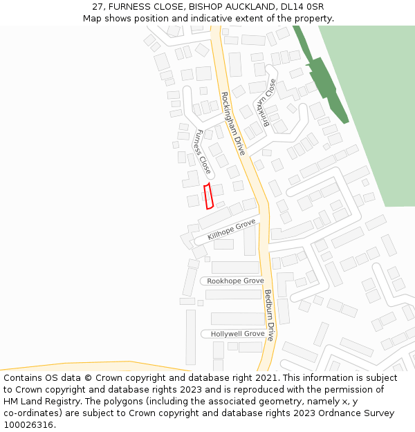 27, FURNESS CLOSE, BISHOP AUCKLAND, DL14 0SR: Location map and indicative extent of plot