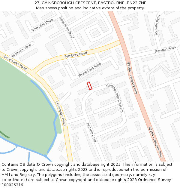 27, GAINSBOROUGH CRESCENT, EASTBOURNE, BN23 7NE: Location map and indicative extent of plot