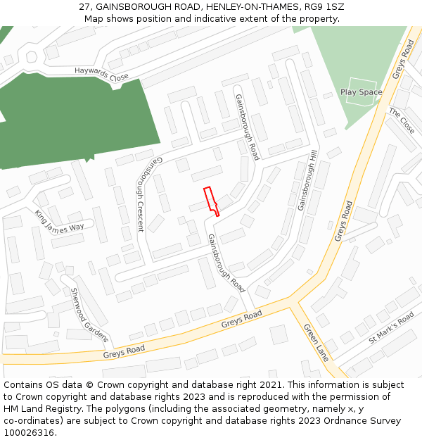 27, GAINSBOROUGH ROAD, HENLEY-ON-THAMES, RG9 1SZ: Location map and indicative extent of plot