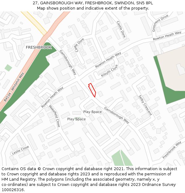 27, GAINSBOROUGH WAY, FRESHBROOK, SWINDON, SN5 8PL: Location map and indicative extent of plot