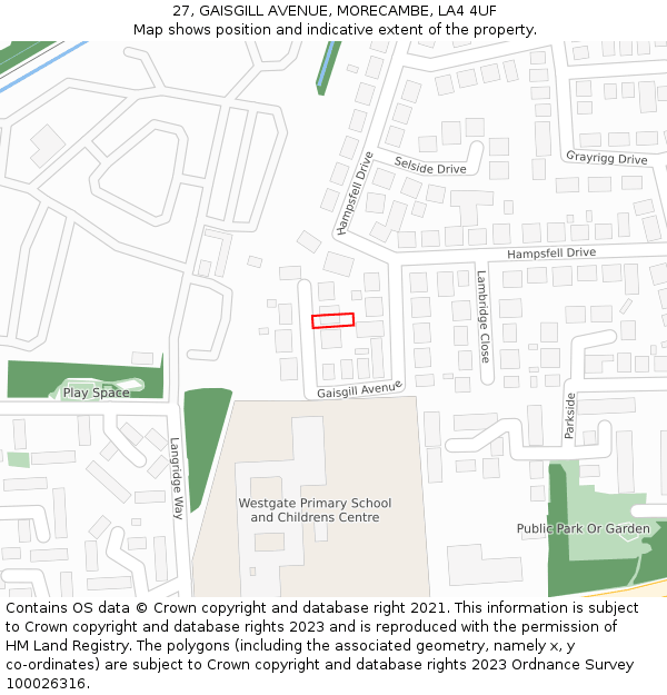 27, GAISGILL AVENUE, MORECAMBE, LA4 4UF: Location map and indicative extent of plot