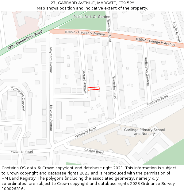 27, GARRARD AVENUE, MARGATE, CT9 5PY: Location map and indicative extent of plot