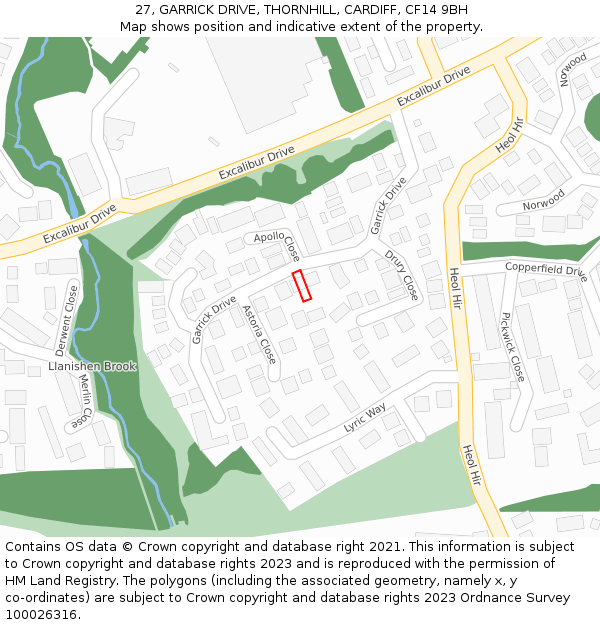 27, GARRICK DRIVE, THORNHILL, CARDIFF, CF14 9BH: Location map and indicative extent of plot