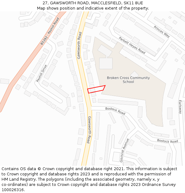 27, GAWSWORTH ROAD, MACCLESFIELD, SK11 8UE: Location map and indicative extent of plot