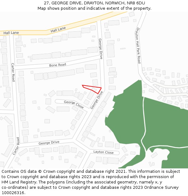 27, GEORGE DRIVE, DRAYTON, NORWICH, NR8 6DU: Location map and indicative extent of plot