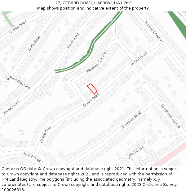 27, GERARD ROAD, HARROW, HA1 2NE: Location map and indicative extent of plot