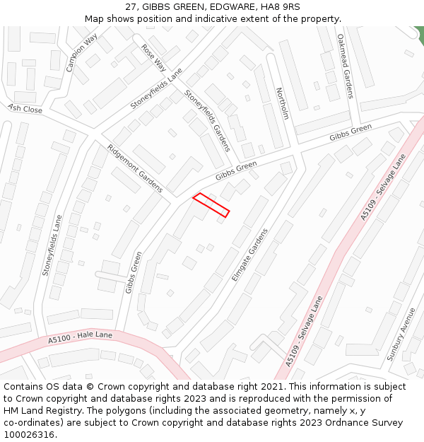 27, GIBBS GREEN, EDGWARE, HA8 9RS: Location map and indicative extent of plot