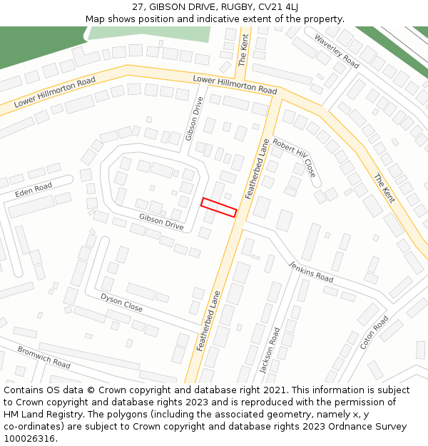 27, GIBSON DRIVE, RUGBY, CV21 4LJ: Location map and indicative extent of plot