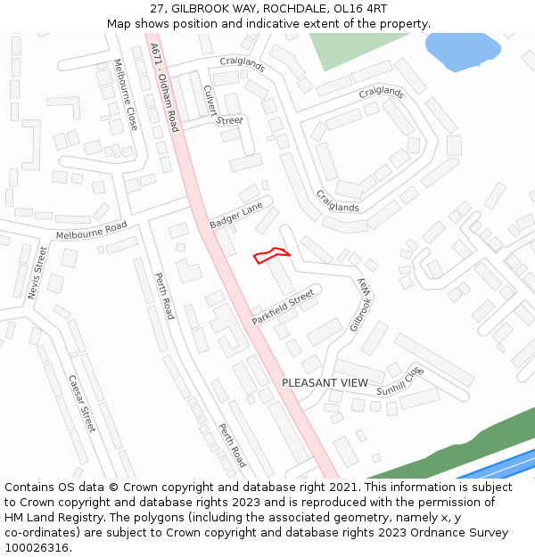 27, GILBROOK WAY, ROCHDALE, OL16 4RT: Location map and indicative extent of plot