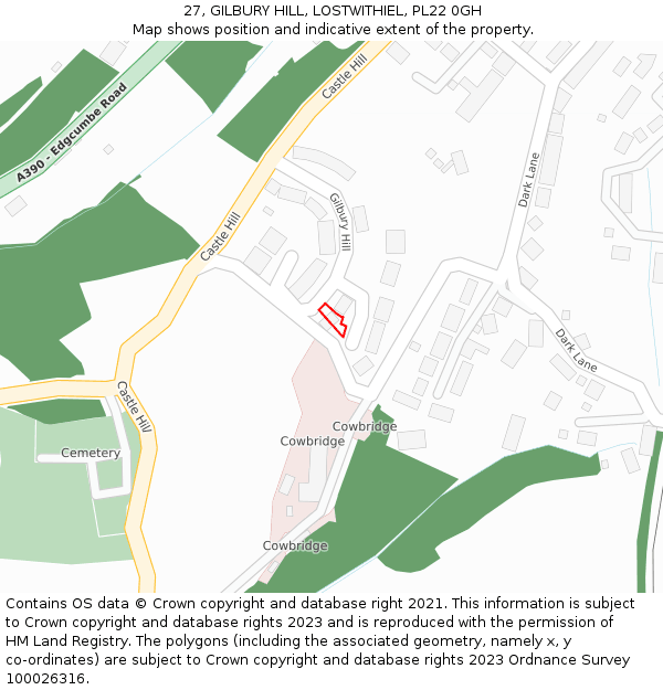 27, GILBURY HILL, LOSTWITHIEL, PL22 0GH: Location map and indicative extent of plot