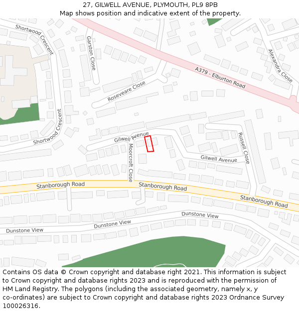 27, GILWELL AVENUE, PLYMOUTH, PL9 8PB: Location map and indicative extent of plot