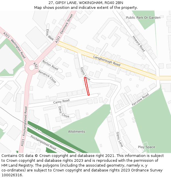 27, GIPSY LANE, WOKINGHAM, RG40 2BN: Location map and indicative extent of plot