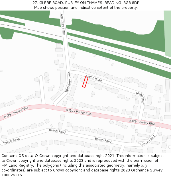 27, GLEBE ROAD, PURLEY ON THAMES, READING, RG8 8DP: Location map and indicative extent of plot