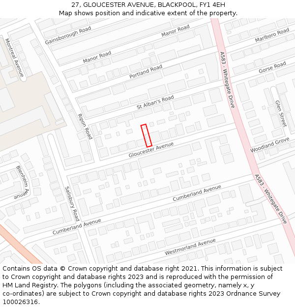 27, GLOUCESTER AVENUE, BLACKPOOL, FY1 4EH: Location map and indicative extent of plot