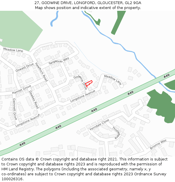 27, GODWINE DRIVE, LONGFORD, GLOUCESTER, GL2 9GA: Location map and indicative extent of plot