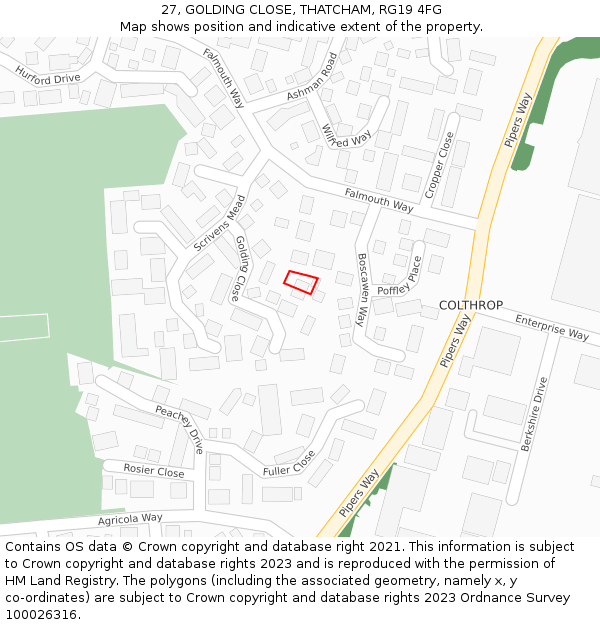 27, GOLDING CLOSE, THATCHAM, RG19 4FG: Location map and indicative extent of plot