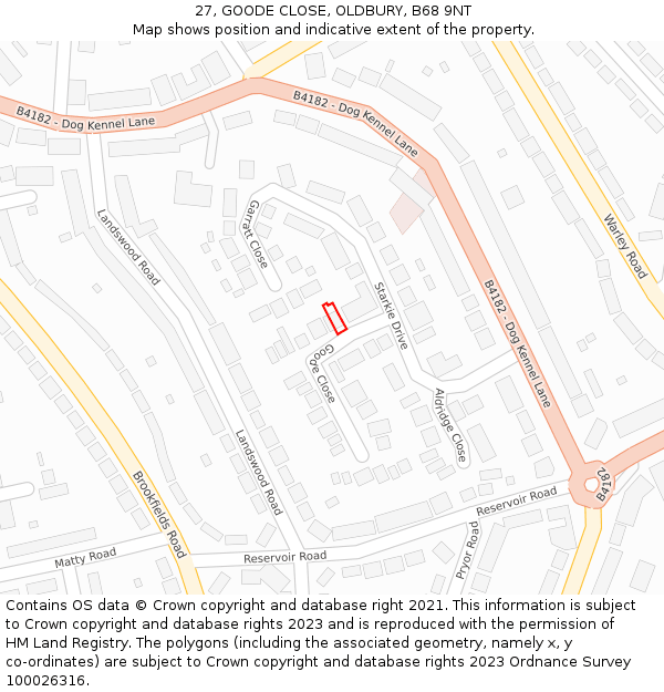 27, GOODE CLOSE, OLDBURY, B68 9NT: Location map and indicative extent of plot